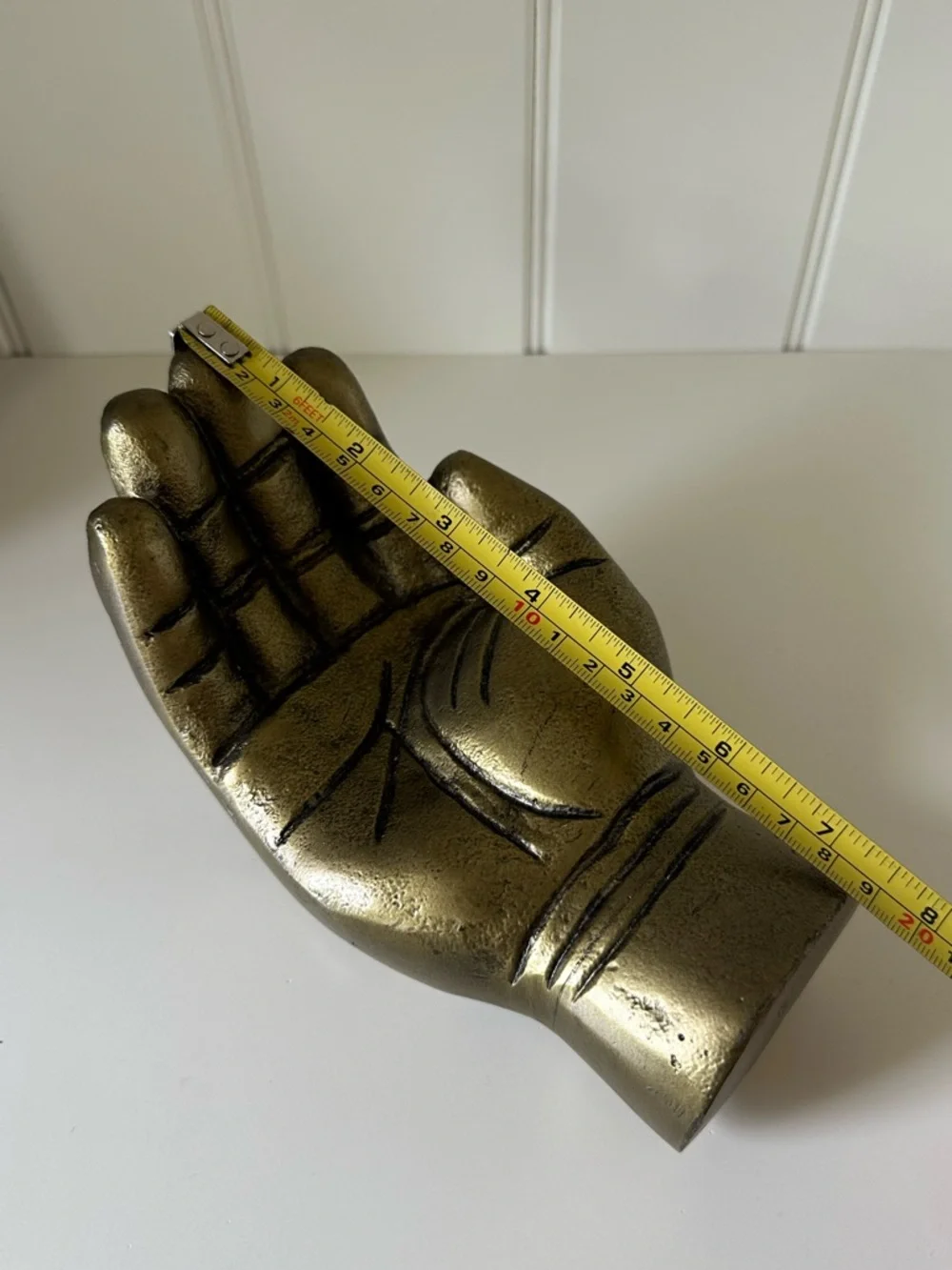 Vintage Brass Large Hand Figurine Dish Stand Bowl Decor Statue Office Curio